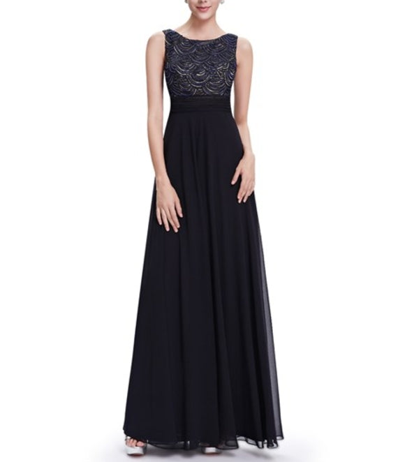 Elegant Black Chiffon A-Line Prom Dress With Embellished Bodice