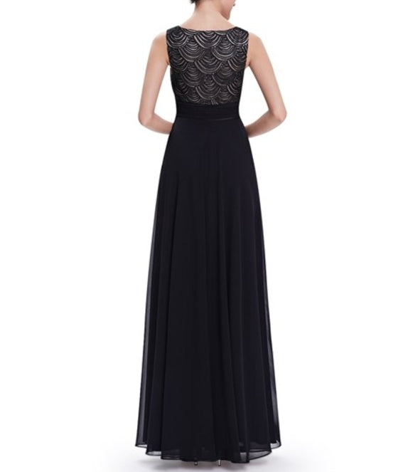 Elegant Black Chiffon A-Line Prom Dress With Embellished Bodice