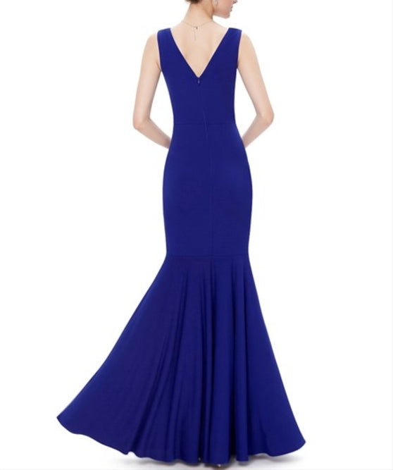 Elegant Royal Blue Mermaid V Neck Sleeveless Floor Length Prom Gown