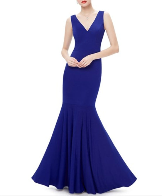 Elegant Royal Blue Mermaid V Neck Sleeveless Floor Length Prom Gown