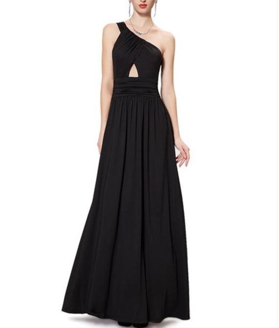 One Shoulder Long Black Prom Dress Black Floor Length Maxi Dress