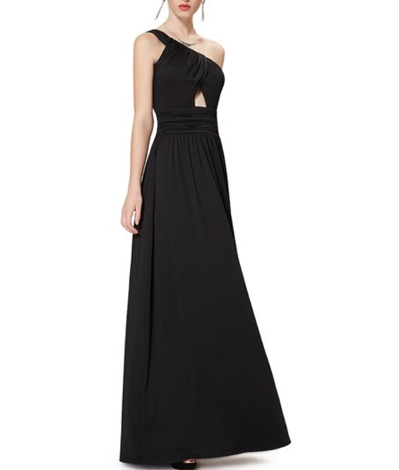 One Shoulder Long Black Prom Dress Black Floor Length Maxi Dress