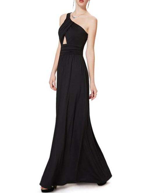 One Shoulder Long Black Prom Dress Black Floor Length Maxi Dress