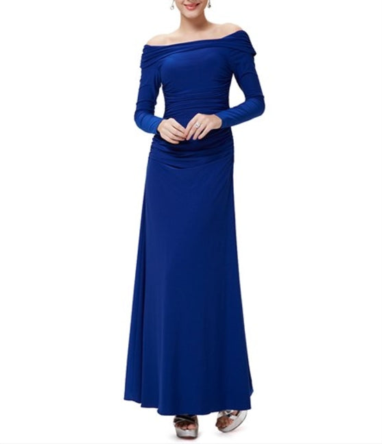 Royal Blue Long Prom Dresses With Sleeves Off The Shoulder Long Sleeve Bodycon Dress
