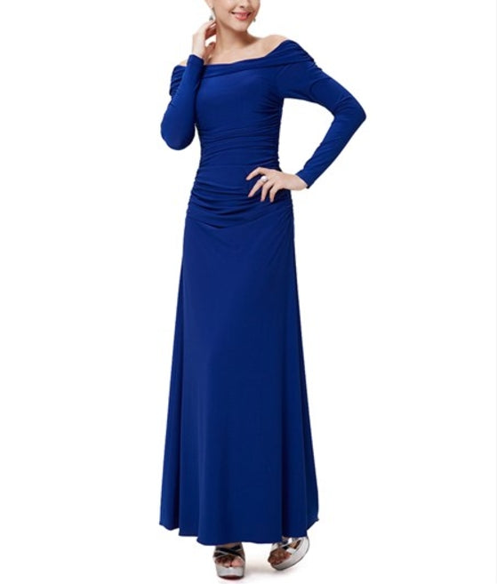 Royal Blue Long Prom Dresses With Sleeves Off The Shoulder Long Sleeve Bodycon Dress