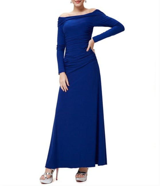 Royal Blue Long Prom Dresses With Sleeves Off The Shoulder Long Sleeve Bodycon Dress