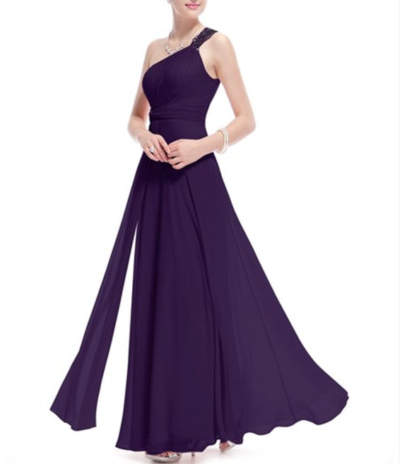 Purple One Shoulder Long Party Dresse Dark Purple One Shoulder Bridesmaid Dresses