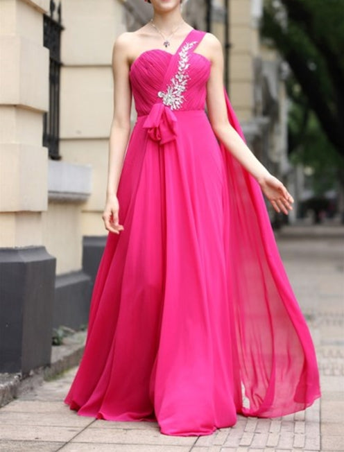Hot Pink One Shoulder Prom Dresses One Strap Fuschia Prom Dresses