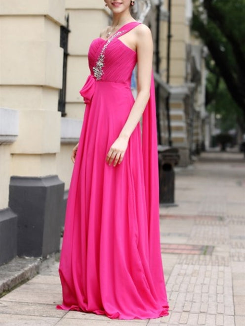 Hot Pink One Shoulder Prom Dresses One Strap Fuschia Prom Dresses