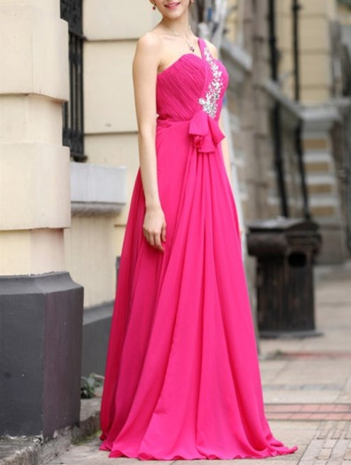 Hot Pink One Shoulder Prom Dresses One Strap Fuschia Prom Dresses