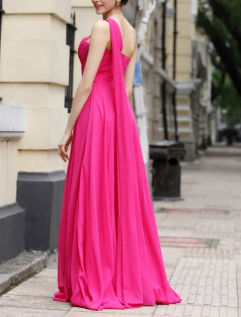 Hot Pink One Shoulder Prom Dresses One Strap Fuschia Prom Dresses