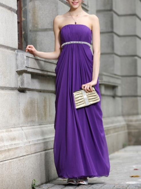 Long Purple Chiffon Prom Modest Bright Purple Prom Dresses