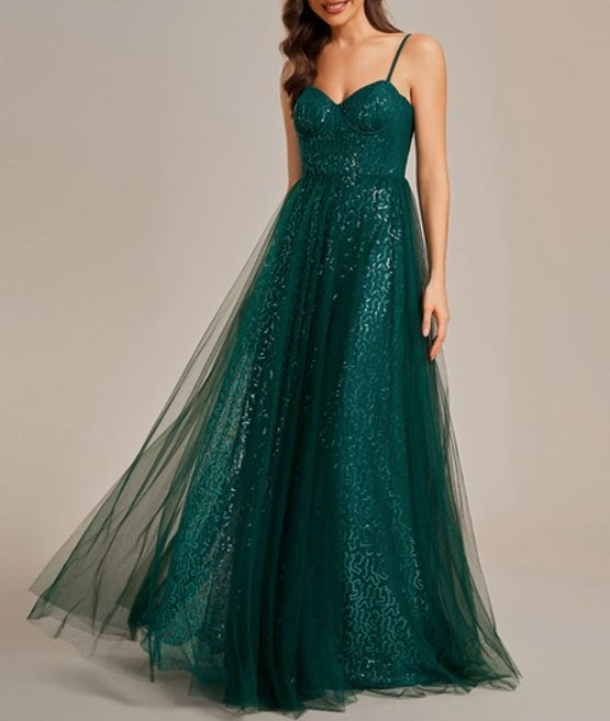 Dark Green Elegant Sequin Empire Waist Prom Gown