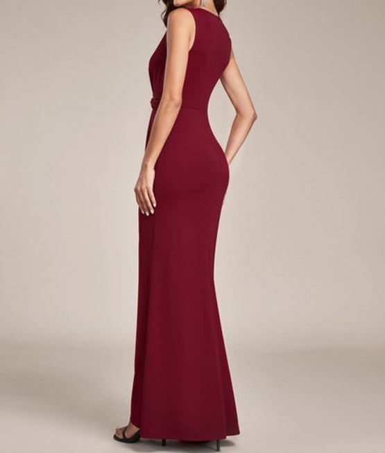 Burgundy Floor Length Kink Design Pleated Wholesale Prom Dresses