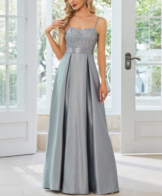 Grey Stain Wholesale Prom Dresses Sleeveless Sweetheart Sequin
