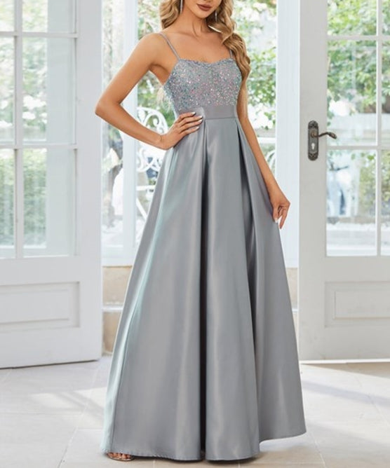 Grey Stain Wholesale Prom Dresses Sleeveless Sweetheart Sequin