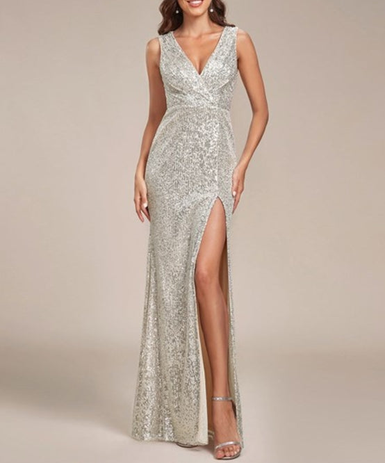 Charcoal Hot High Split Wholesale Prom Dresses Sleeveless Sparkly Sequin