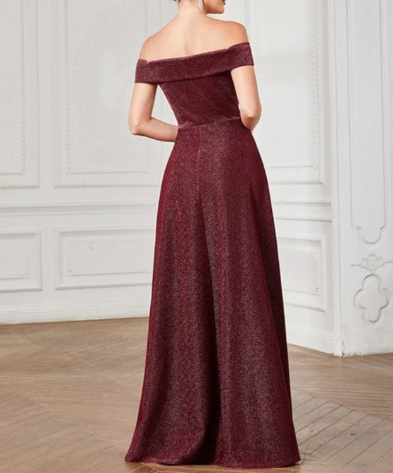 Burgundy Shiny Off Shoulders Deep V Neck A Line Wholesale Prom Dresses