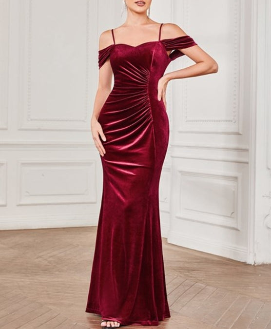 Burgundy Sweetheart Neck Off Shoulders Fishtail Wholesale Prom Dresses