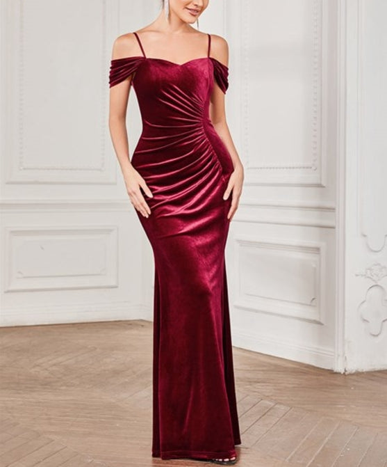 Burgundy Sweetheart Neck Off Shoulders Fishtail Wholesale Prom Dresses