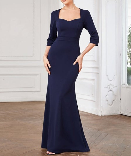 Navy Blue Long Sleeves Fishtail Sweetheart Neck Wholesale Prom Dresses