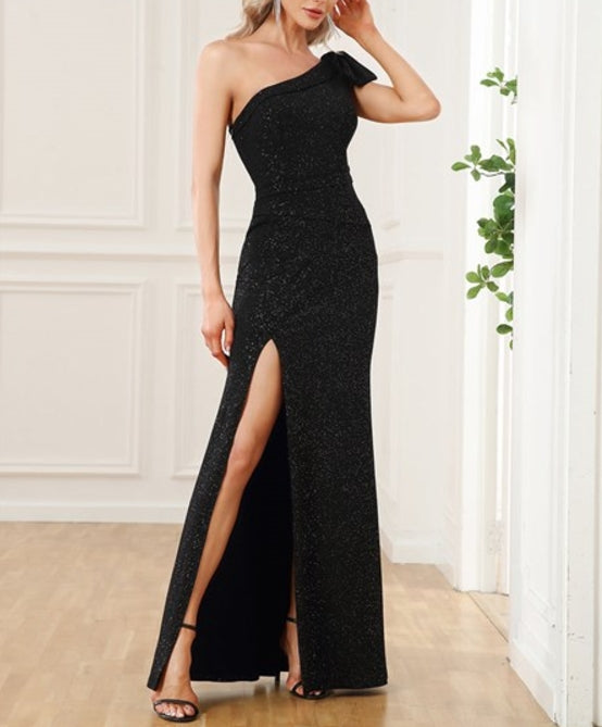 Black One Shoulder Split Fishtail Wholesale Prom Dresses