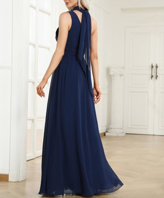 Navy Blue Asymmetric Shoulder Sleeveless A Line Wholesale Prom Dresses