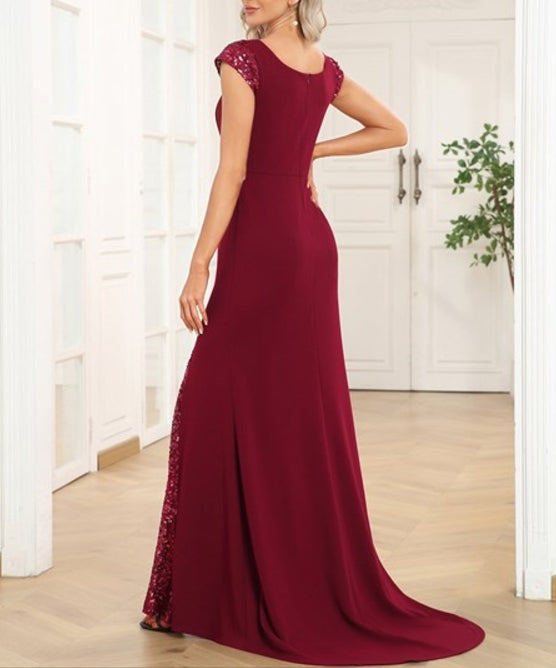Burgundy Sleeveless Deep V Neck Fishtail Floor Length Wholesale Prom Dresses