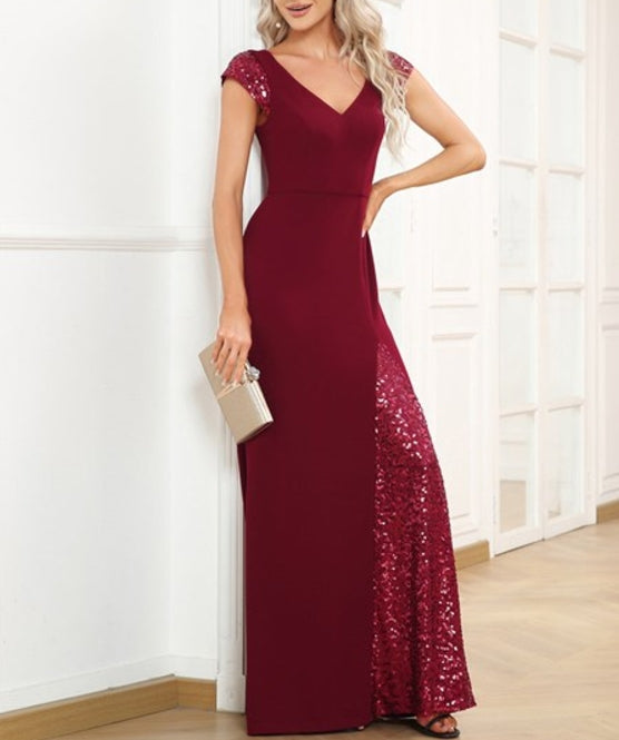 Burgundy Sleeveless Deep V Neck Fishtail Floor Length Wholesale Prom Dresses