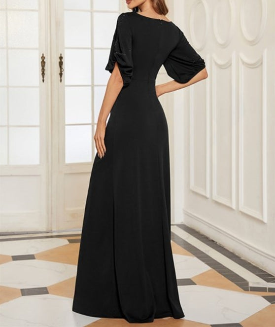 Black Elegant Wholesale Chiffon Fishtail Prom Dress With Round Neck