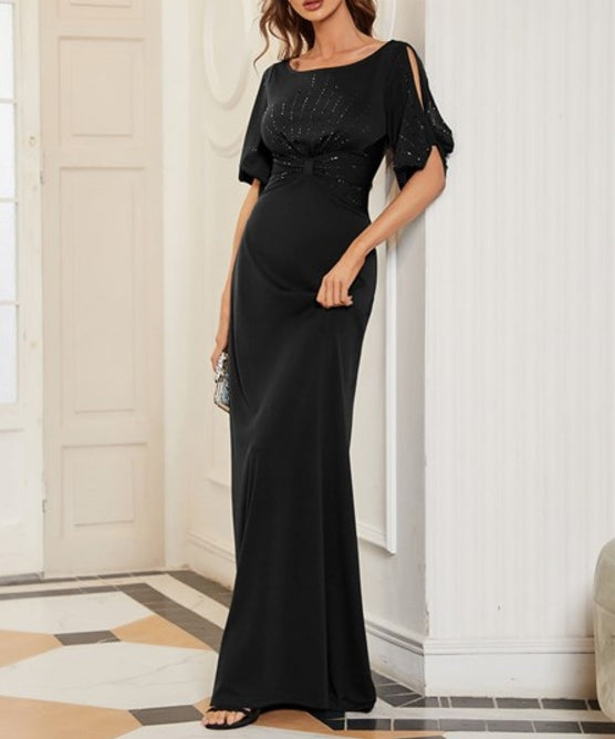 Black Elegant Wholesale Chiffon Fishtail Prom Dress With Round Neck