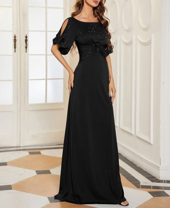 Black Elegant Wholesale Chiffon Fishtail Prom Dress With Round Neck