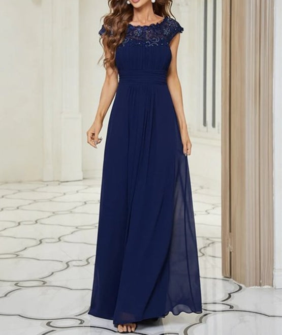 Navy Blue Evening Prom Gowns Wholesale Lacey Chiffon