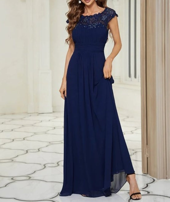 Navy Blue Evening Prom Gowns Wholesale Lacey Chiffon