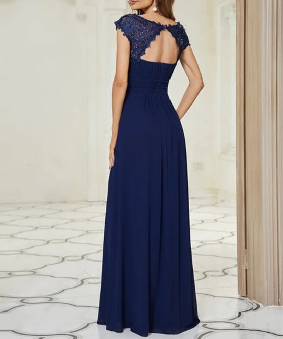 Navy Blue Evening Prom Gowns Wholesale Lacey Chiffon