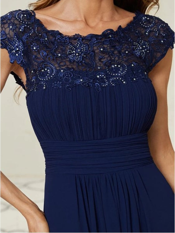Navy Blue Evening Prom Gowns Wholesale Lacey Chiffon