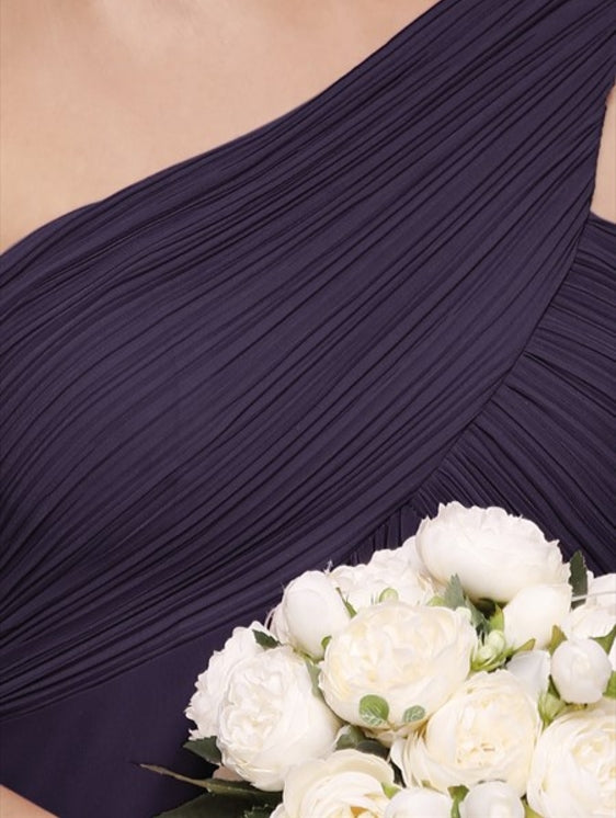 Dark Purple Ruffles Long Prom Dresses For Wholesale One Shoulder Chiffon