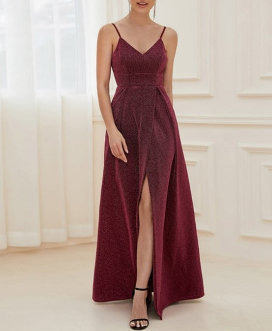 Burgundy Wholesale Spaghetti Straps Prom Dresses With Pleated Decoration