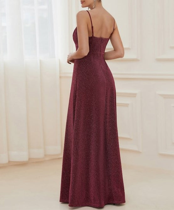 Burgundy Wholesale Spaghetti Straps Prom Dresses With Pleated Decoration