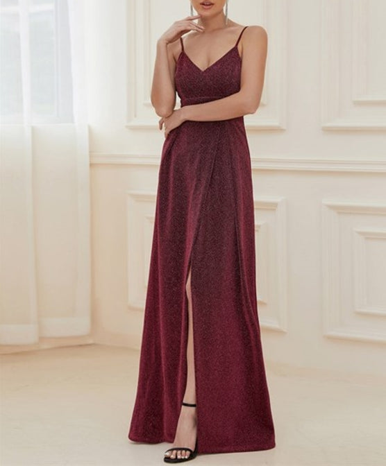 Burgundy Wholesale Spaghetti Straps Prom Dresses With Pleated Decoration