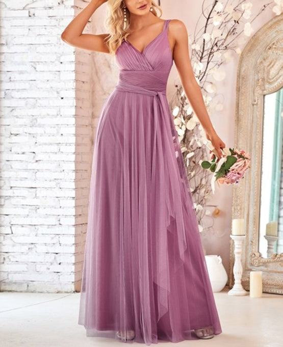 Orchid Prom Dresses Floor Length Sleeveless Wholesale Tulle