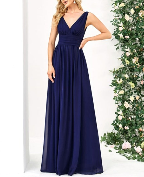 Royal Blue Maxi Long Wholesale Prom Dresses Double V-Neck Elegant