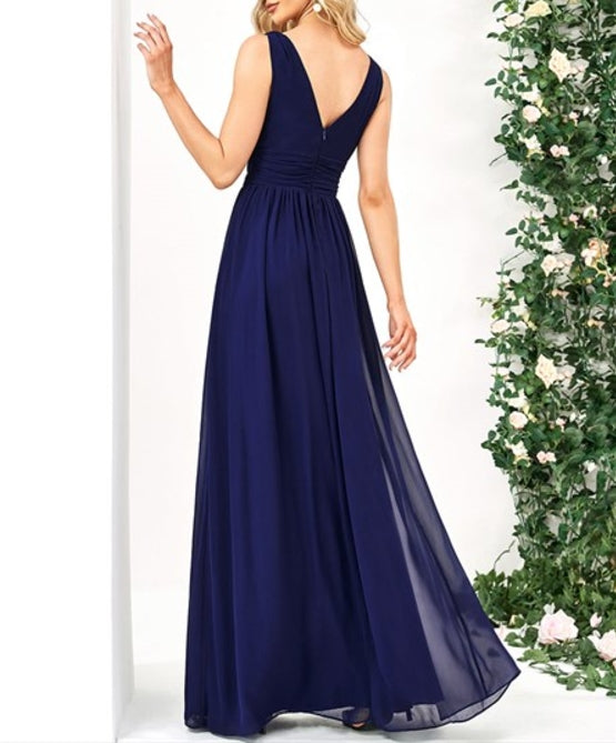 Royal Blue Maxi Long Wholesale Prom Dresses Double V-Neck Elegant