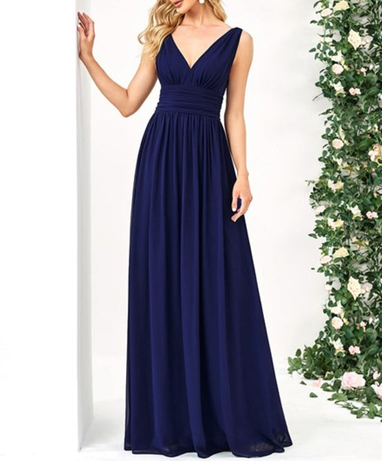 Royal Blue Maxi Long Wholesale Prom Dresses Double V-Neck Elegant