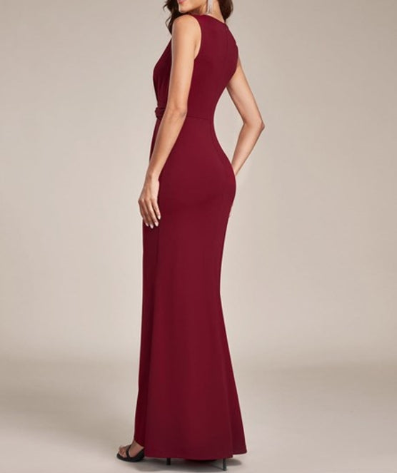 Burgundy Floor Length Kink Design Pleated Wholesale Prom Dresses
