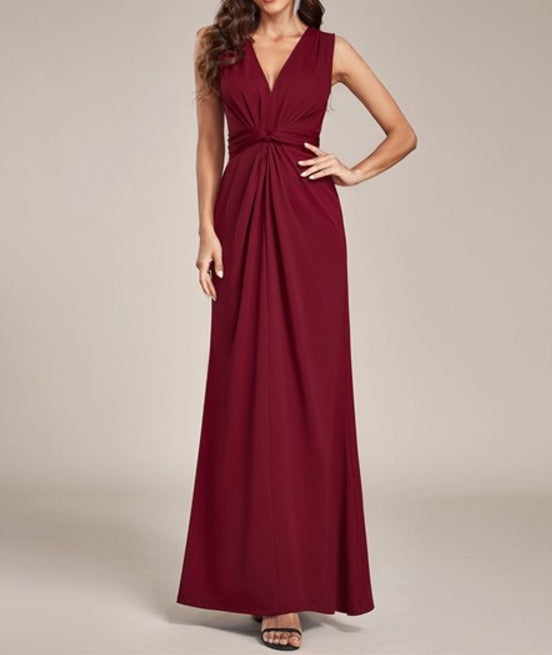 Burgundy Floor Length Kink Design Pleated Wholesale Prom Dresses