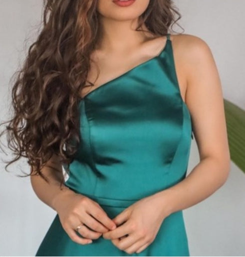 Teal A-Line One Shoulder Asymmetrical Neckline Prom Dresses