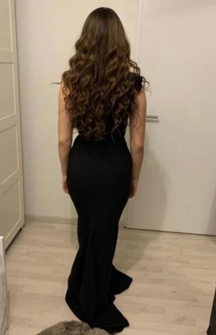 Black Mermaid Ruffle Floor Length One Shoulder Prom Dresses