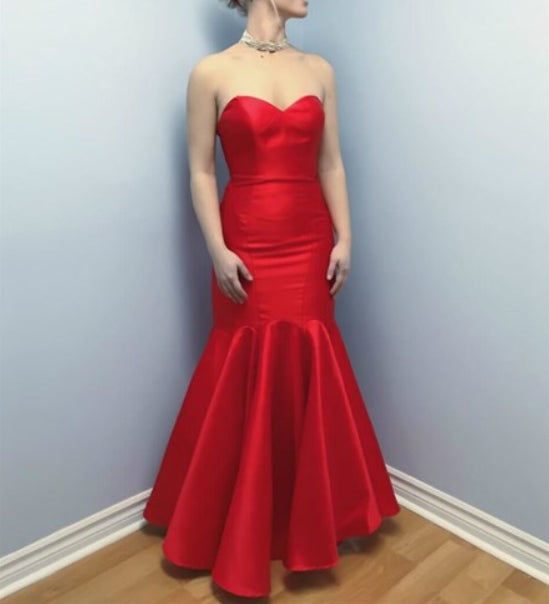 Gorgeous Red Mermaid Long Satin Strapless Sweetheart Prom Dress