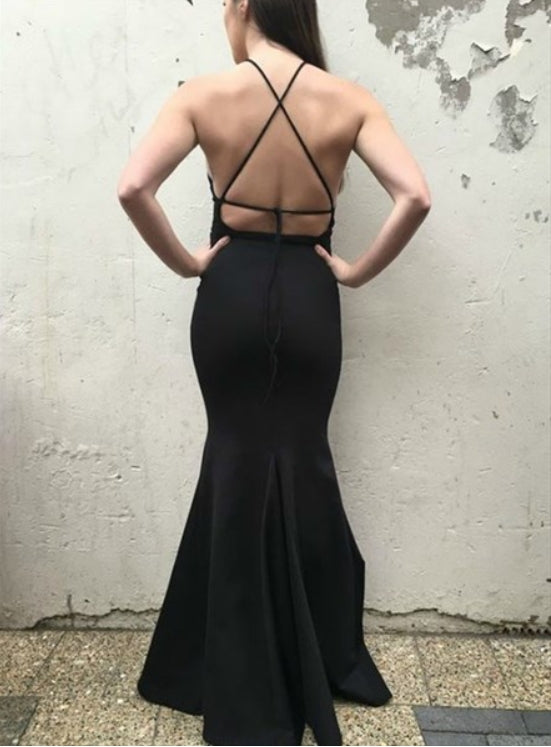 Long Black Mermaid Backless Spaghetti Strap Prom Dresses